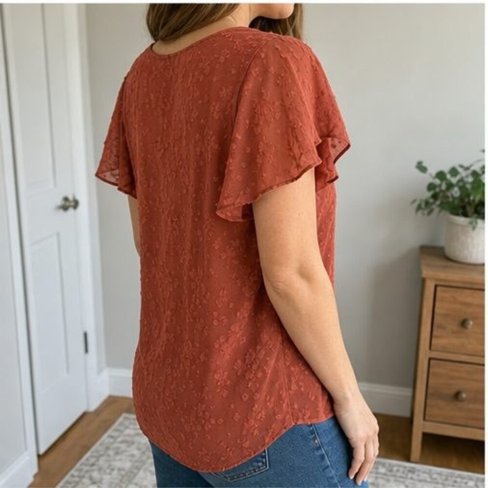 Rust Pleated Blouse - Picture 3 of 6